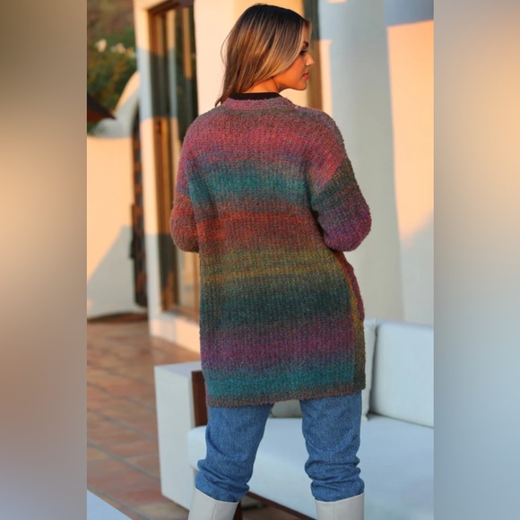Multicolor Ombre Textured Marled Knit Cardigan with Pockets - Picture 7 of 16